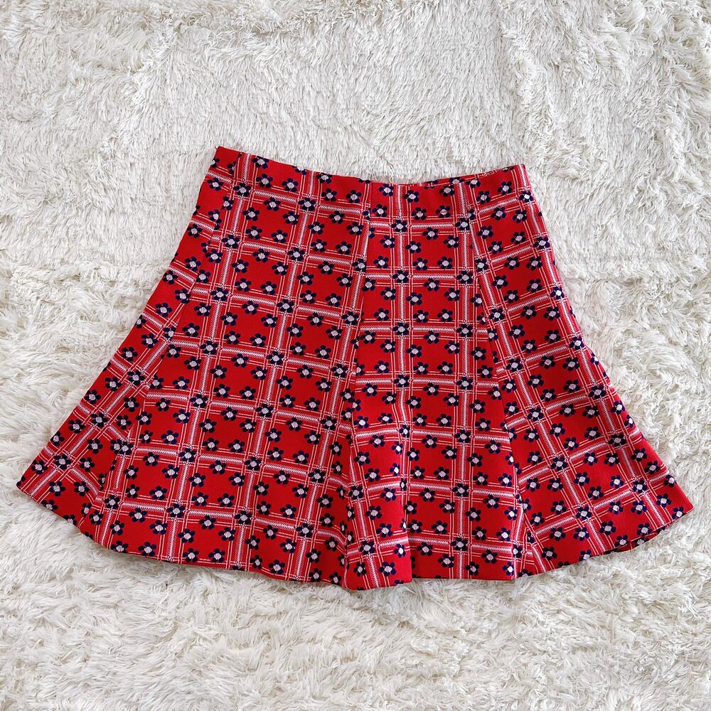 Vintage Red and Blue Plaid Floral Mini Skirt 26" Waist Handmade